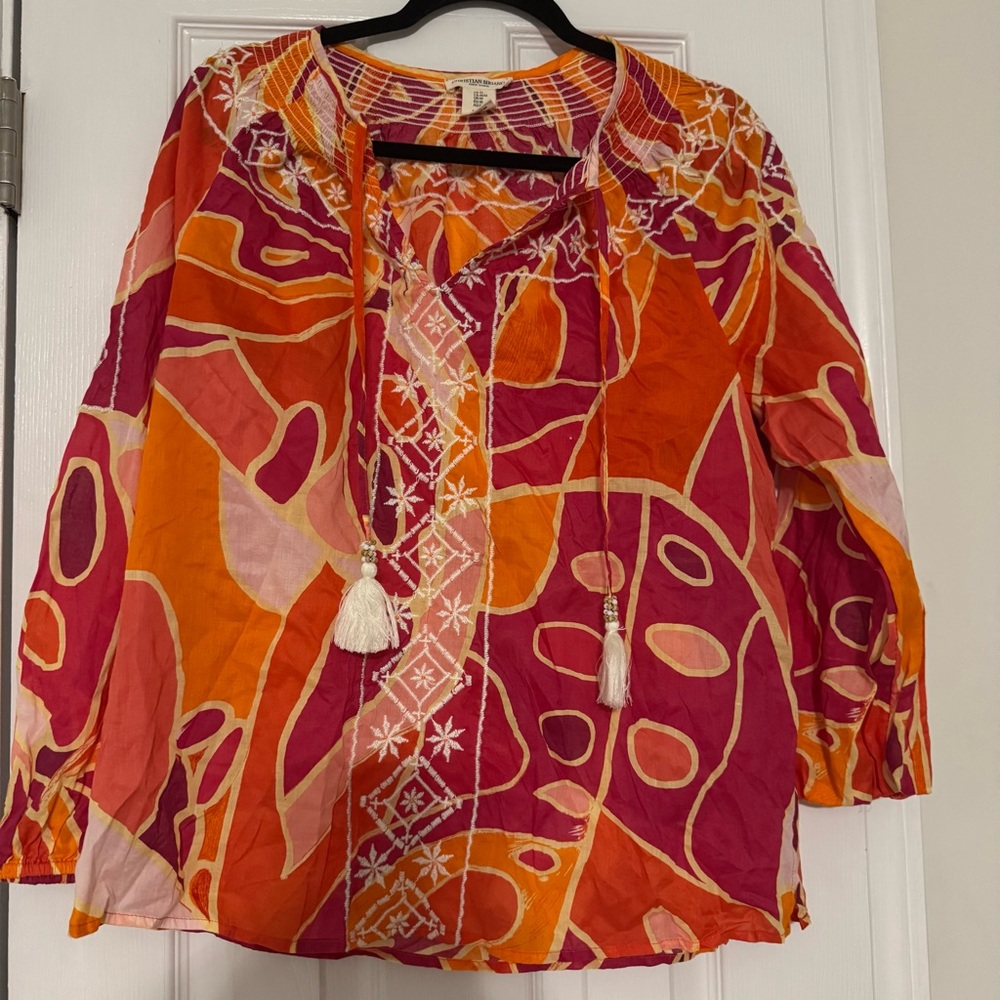 Christian Siriano Orange and Pink‎ Patterned Blouse